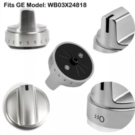 [5-Pack] WB03X24818 Gas Stove Knob Replacements for GE Stove, Stainless Steel Look Gas Range Burner Control Knob Replace Compatible with Ge Gas Stove Knob, Stove Knob PS11729081 AP5989029 4363588