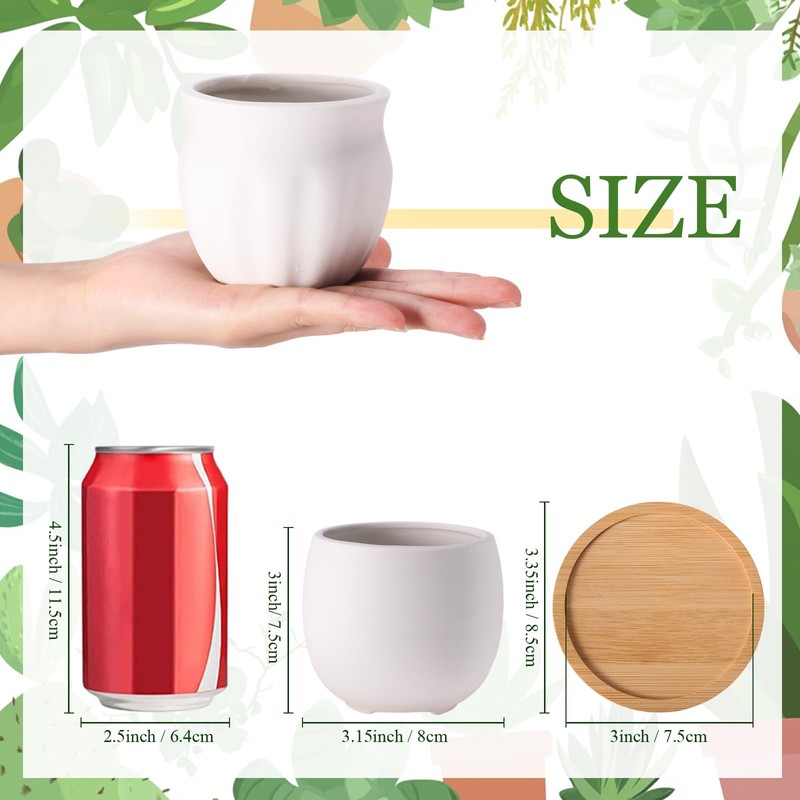 Remerry 6 Pcs 3.5 Inch DIY Ceramic Succulent Pots for