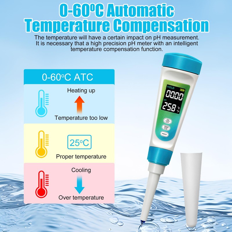 OBEST Food Acidity Meter Temperature 2 in 1, Smart pH