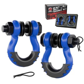 AMBULL Shackles 3/4 Inch D Ring Shackle (2 Pack) 41,887lb Break Strength with 7/8 Inch Pin, Isolator and Washer Kits for Use with Tow Strap, Winch, Off-Road Jeep Truck Vehicle Recovery, Blue