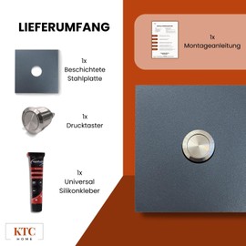 KTC-Home Premium Doorbell Anthracite - Flat Push Button - Size: 8 x 8 cm - RAL 7016 - UV and Weather Resistant - Powder Coated