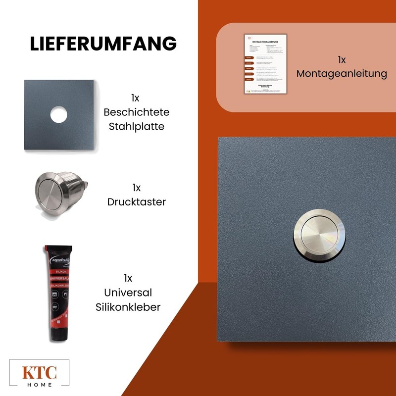 KTC-Home Premium Doorbell Anthracite - Flat Push Button - Size: