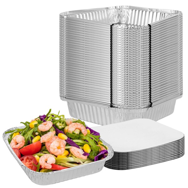 GBACHOOSE Pack of 50 Aluminium Bowls with Lids 1350 ml,