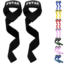 FEVAN Gym Straps, Weightlifting, Powerlifting, Gym, Dead Weight - Lifting Straps - Women and Men (Black)