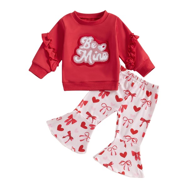 Toddler Girl Valentine’s Day Outfits XOXO Letter Print Ruffle Sleeve