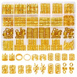 Wowang Hair Jewelry for Braids Accessories 220 PCS Gold Hair Cuffs for Women Hair Charms for Braids Metal Gold Braids Rings Cuffs Clip for Dreadlock Women Hair Accessories