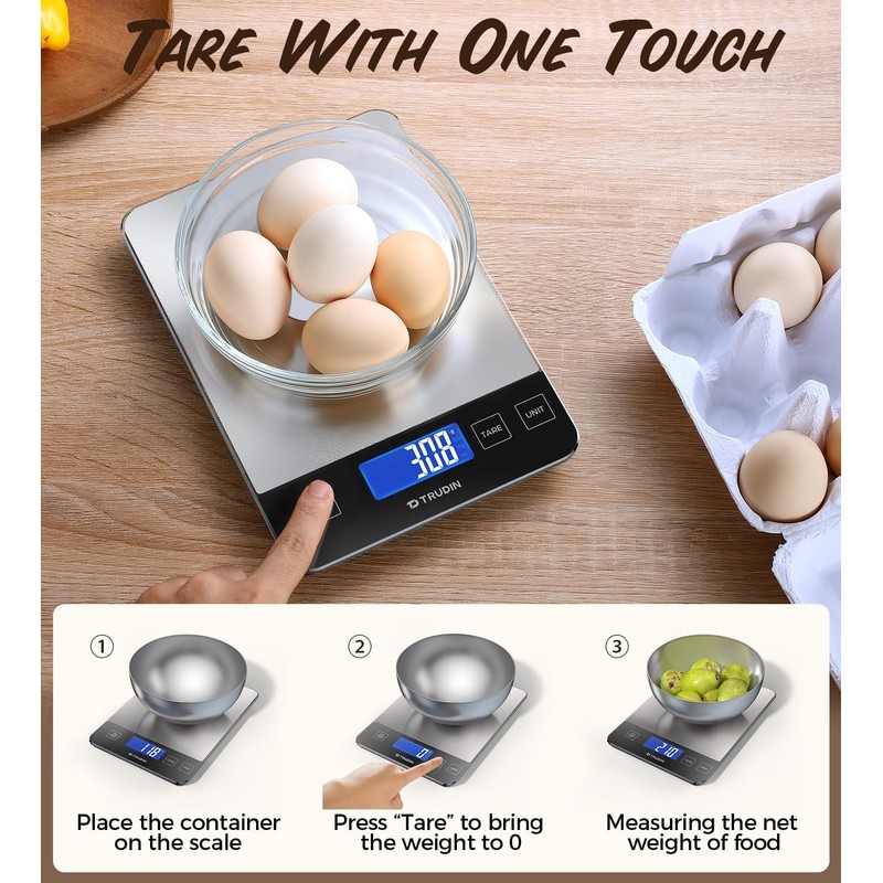 NASA-Grade 33lb Digital Kitchen Scale, Precisely Measures Grams and Ounces