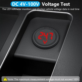 DC4-100V Waterproof Circular Car Voltmeter with LED Digital Display,Mini LED Circular Waterproof Voltmeter for Boats, Vehicles, Trucks,Red(2Pcs).