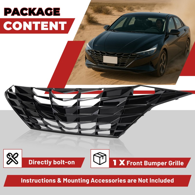 HECASA Front Grille Compatible with 2021-2023 Hyundai Elantra w/o Adaptive