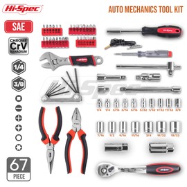 Hi-Spec Tools 67pc SAE Auto Mechanics Hand Tool Kit Set. Complete Car, Motorcycle, Engine & Garage Repairs with Sockets, Ratchet Wrench, Pliers & More