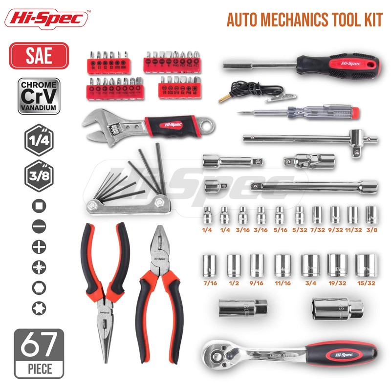 Hi-Spec Tools 67pc SAE Auto Mechanics Hand Tool Kit Set.