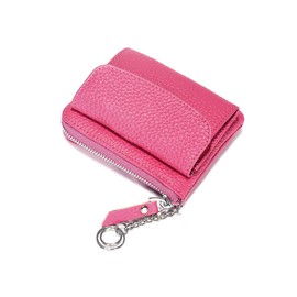 Yocipa Genuine Leather Compact Wallet, Women's Coin Purse with Key Holder, Thin Mini Wallet, Stylish, Multi-functional Card Case, Key Chain, Wallet Leather, Lightweight, rose red