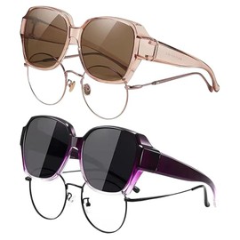 dinghaole 2 Pcs Over Glasses Sunglasses Women, Trendy Round Cat Eye Sun Shades Cover, Polarised Oversized Frame Sun Glasses with UV400 Protection, Driving & Outdoor