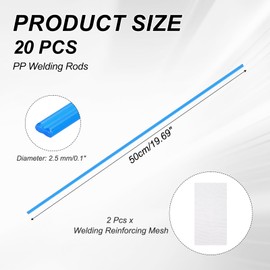 MECCANIXITY 20pcs Plastic Welding Rods, 20 Inch PP Welding Repair Strips Welder Rods with Reinforcing Mesh for Car Bumpers, Kayak Repair, Plastic Welder, Blue