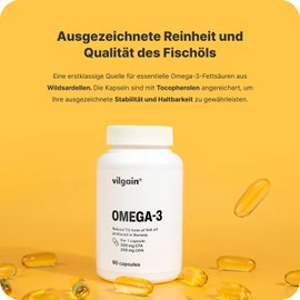 Vilgain Omega-3 ⁠-⁠ Natural Form of Triglycerides, High Oxidation Stability, 500mg EPA and DHA in 1 Capsule, Supports Vision, Brain and Heart