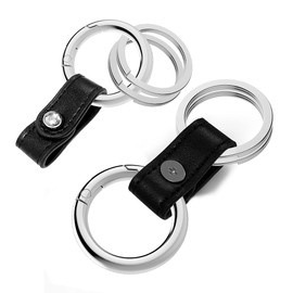 Idakekiy Zinc Alloy Key Rings Leather Part Button Key Clip Carabiner Keychain Split Keyrings for Men and Women (Silver)