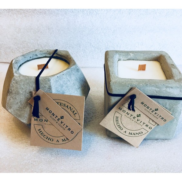 2 candle, in Hexagon and Cube concrete concrete, handmade, aromatic