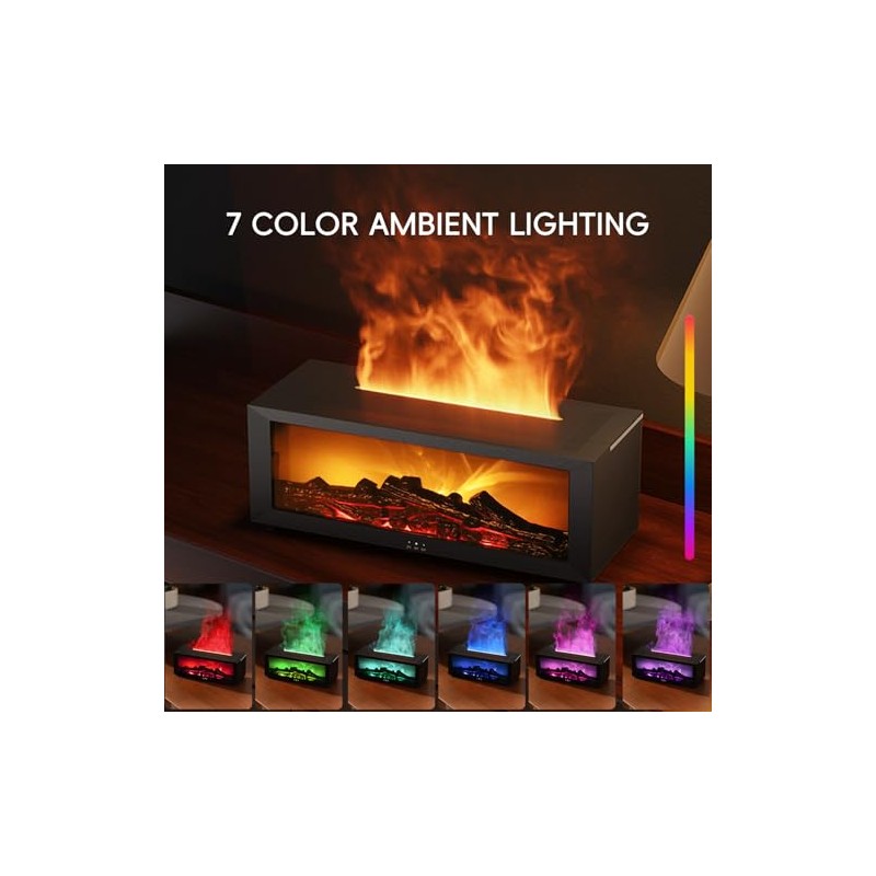 YALEDI Essential Oil Diffuser, 7 Colors Fireplace Flame Fire Oil