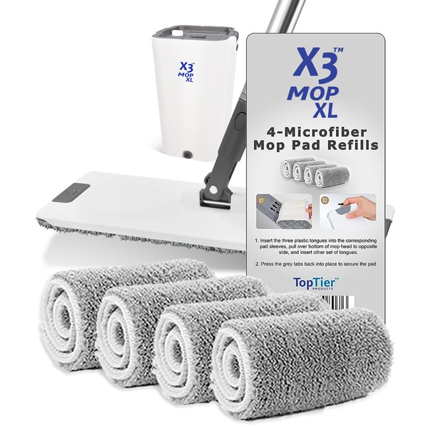 X3 Mop XL Replacement Microfiber Cleaning Pads, 4 Pack of