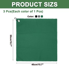 PATIKIL 20"x16" Microfiber Golf Towel, 3 Pack Tri-Fold Golf Towels Waffle Pattern Towels Absorption with D Clip, Hook and Loop Fastener, Black/Gray/Dark Green