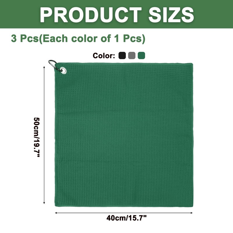 PATIKIL 20"x16" Microfiber Golf Towel, 3 Pack Tri-Fold Golf Towels