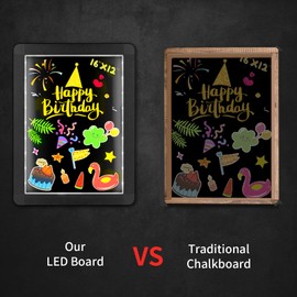 LED Message Writing Board, 2024 Upgrade 12"x16" Illuminated Erasable Lighted Chalkboard, Neon Effect Menu Sign Board with 10 Fluorescent Makers, 26 Flashing Modes for Kids Gifts Menu PromotionShopCafe