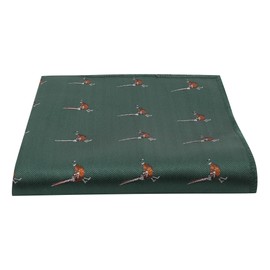 King & Priory Dark Green Herringbone Embroidered Pheasant Pocket Square, Handkerchief