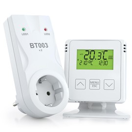 ELEKTROBOCK BT733 Wireless Room Thermostat with Intermediate Socket, 35 m Range, for Electric Heating and Infrared Heating, Weekly Programmes, Frost Protection, White