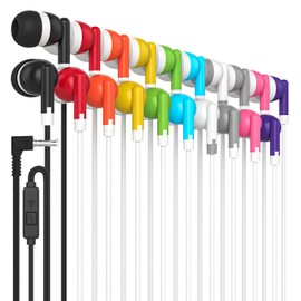 Maeline Bulk 200 Pack Earbuds In-Ear Headphones with Microphone, Wired 3.5mm Plug for Smartphone, Tablet, Computer, Perfect for Kids, Teens, Adults for Classrooms, Libraries, Hotels, Airplanes, Travel