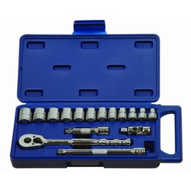 Williams 16-Piece 3/8 Inch Drive Metric Shallow Socket and Drive Tool Set Compact Case, Includes 3/8 Inch Drive Tools and Shallow 6 Point Metric Sockets, High-Grade Chrome Vandium Steel