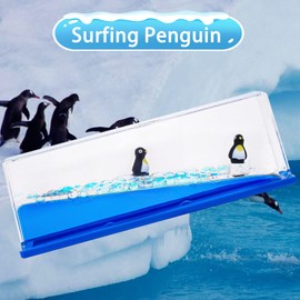 Honsheng Unsinkable Surfing Penguin Liquid Wave Paperweight Desk Sensory Toy Gifts for Kids Desk Stress Relievers for Adults