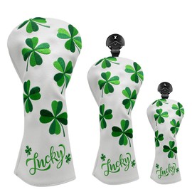 Golf Club Headcovers Lucky Clover Golf Wood Cover Set Golf Driver Cover Fairway Wood Utility Hybrid Headcover Putter Cover Pin Type Aliennana Premium Leather