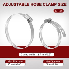 sourcing map 3 Inch Stainless Steel Hose Clamp, Worm Gear Clamp Adjustable 2 5/6"-3 3/4"(72-95mm) Fuel Line Hose Clamps Duct Clamp for Pipe Plumbing Automotive Mechanical (Pack of 5)