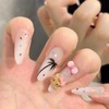 30 PCS Press on Nails Kitty Cat Fake Nails Bow