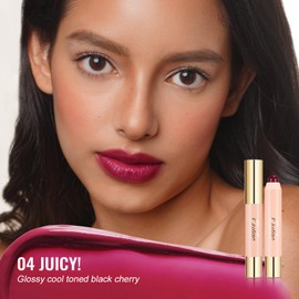 Oulac Black Cherry Lipstick - Lipstain and Blush Duo, Tinted Lip Balm, Moisturising and Nourishing, Glossy Finish, Vegan, JUICY!(04)