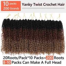 Yanky Twist Crochet Hair 8 Inch 10 Packs Yanky Passion Twist Hair Bohemian Yanky Twists Crochet Hair Pre Looped Pre-twisted Fluffy Mini Twist Crochet Hair Crochet Braiding Hair (1B/30/27)