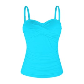 Ocean Blues - Traje de baño tipo bandeau sin tirantes, parte superior fruncida con control de abdomen, Azul-cielo, 3X-Large