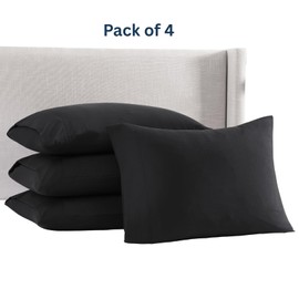 King Pillowcases Set of 2 – Soft Brushed Microfiber with Envelope Closure – Fade & Shrink Resistant – 20 x 40 Inches – Black Pillow Covers, King Size