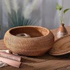 LAVNTM Round Rattan Boxes with Lid Hand-Woven,Wicker Fruit Basket 8.7