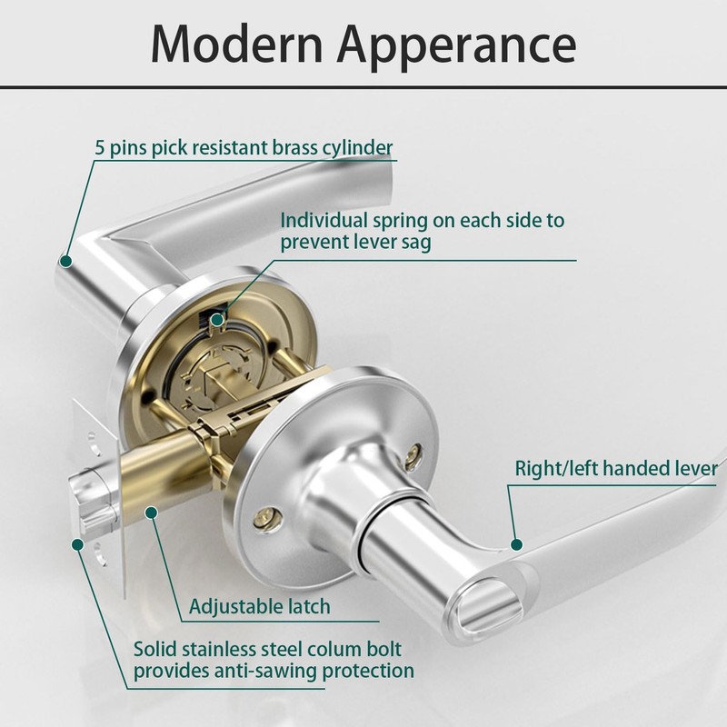 Door Handle Lock with Keys, Internal Door Lock with Adjustable