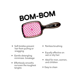 Wet And Dry Vented Detangling Hair Brush For All Hair Types, Light Weight Hairbrush, Scalp Massage Brush, BOM BOM 2 Units Kit (magenta black)