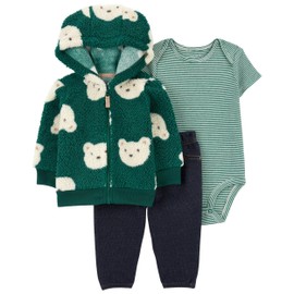 Carter's Baby boys' 3 Piece Jacket Set, Sherpa/Bear/Green, 9m