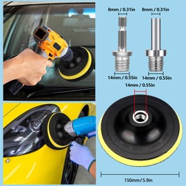 Polishing Pads 150 mm Velcro, Lambswool Hood Polishing Attachment, 5-Piece Polishing Disc Polishing Set with Velcro Pad, M14 Drill, Hex Shank