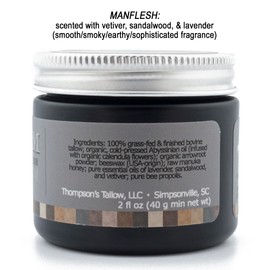 Thompson’s Tallow – Beef Tallow for Skin, 100% Grass-Fed Whipped Tallow Balm Moisturizer with Abyssinian Oil, Men’s, Masculine, Manuka Honey & Propolis, Herb-Infused, USA Handmade, Vetiver+Sandalwood