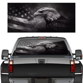 Eagle Sticker Car Rear Window Decal, Patriotic Car Decal Rear Vinyl Graphics,Black White American Flag Back Window Decals for Trucks, Pickup Car USA Flag Decal,66"x20"