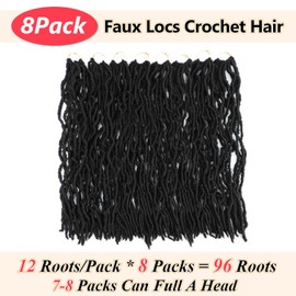 Faux Locs 30 Inch 8 Packs Locs Crochet Hair For Black Women New Soft Locs Curly Wavy Pre-Looped Crochet Hair Crochet Faux Locs Goddess Faux Locs synthetic Hair Extensions (30Inch,1B)