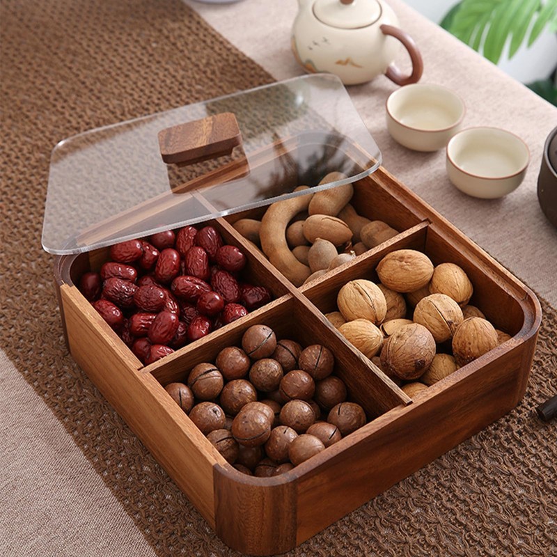 Koqye 4-Compartment Wooden Serving Tray with Lid - South American