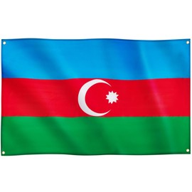 Runesol Azerbaijan Flag, 91 x 152 cm, Day of Martyrs, 4 Eyelets, One in Each Corner, Tricolour, Azerbaijani, Premium Flags for Indoor and Outdoor Use, Vibrant Colours