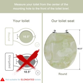 Round Toilet Seat Natural Wood Toilet Seat with Zinc Alloy Hinges, Easy to Install also Easy to Clean, Anti-pinch Marble Toilet Seat by Angol Shiold (Round, Green Marble)