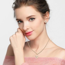 Chloeos Rose Earrings Necklace Set, Women's, Popular, Rose Flower Stud Earrings, 18K Gold RGP, Adult, Cute, Hypoallergenic, Wedding, Invitations, Small Face, Simple, For Both Ears, Stylish, Casual,
